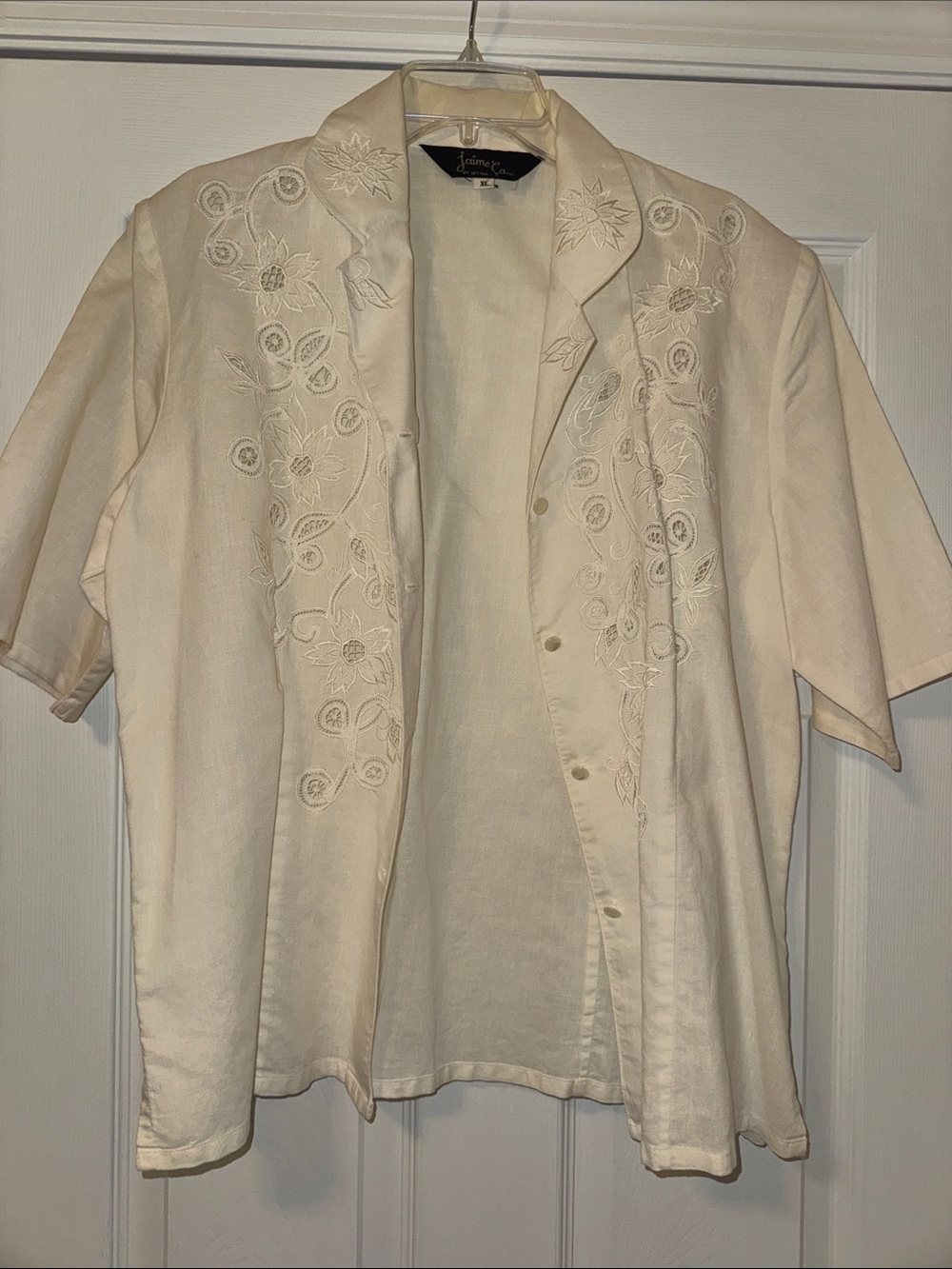 Vintage Women's Cream Embroidered Short-Sleeve Jacket